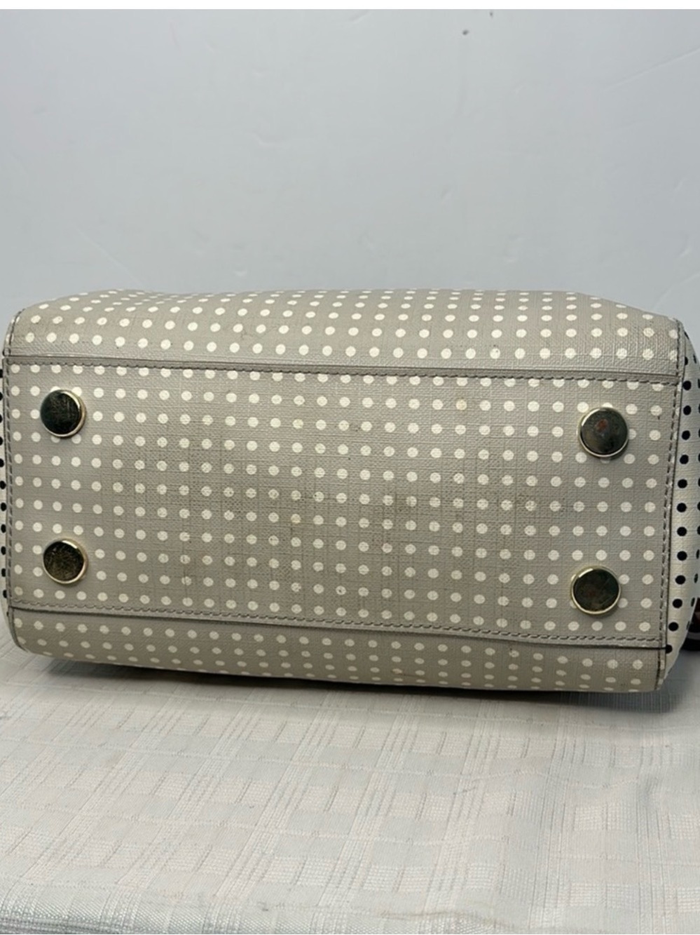 Fossil Beige Polka Dot Satchel with Brown Leather Trim - Picture 5 of 8